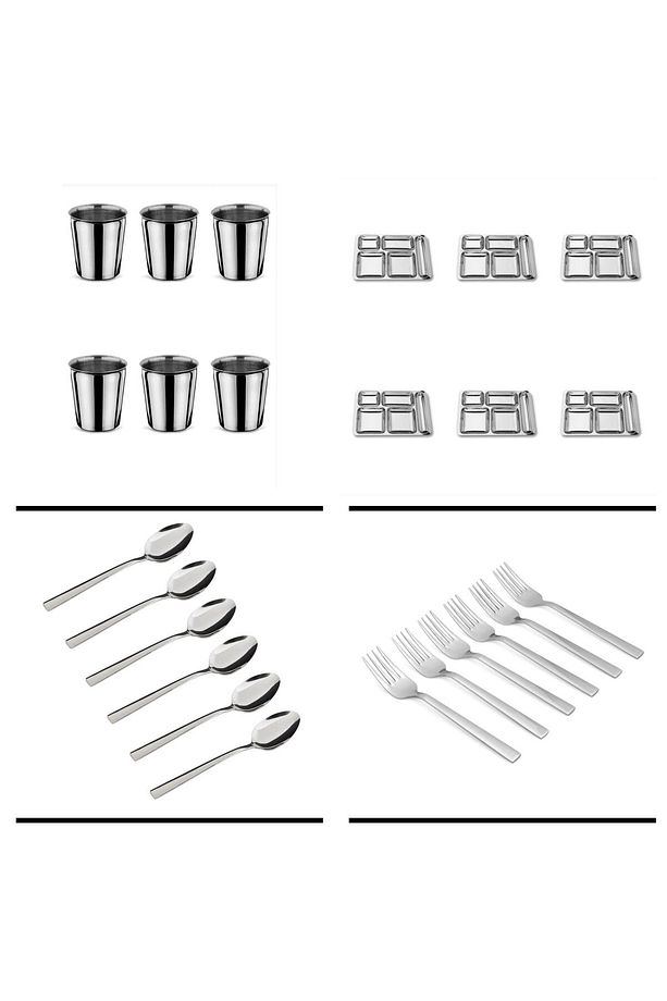 24 Parça Piknik Kahvaltılık Çelik Tabildot Set ( 6 Adet Tabldot,6 Adet Bardak,6 Adet Çatal, Kaşık ) - 3