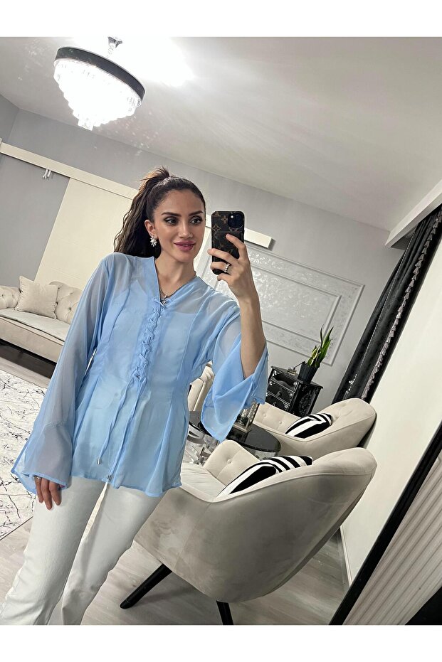 Şifon Mavi Bluz - 1