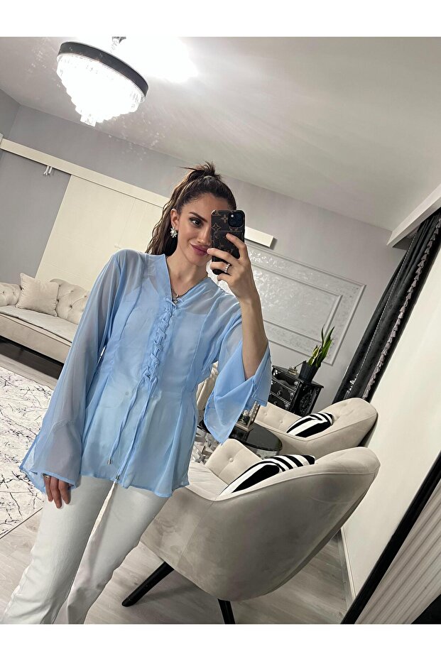 Şifon Mavi Bluz - 3