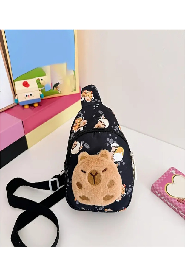 Animal Zippered Unisex Capybara Illustrated Girl Boy Child Shoulder Backpack Money Bag