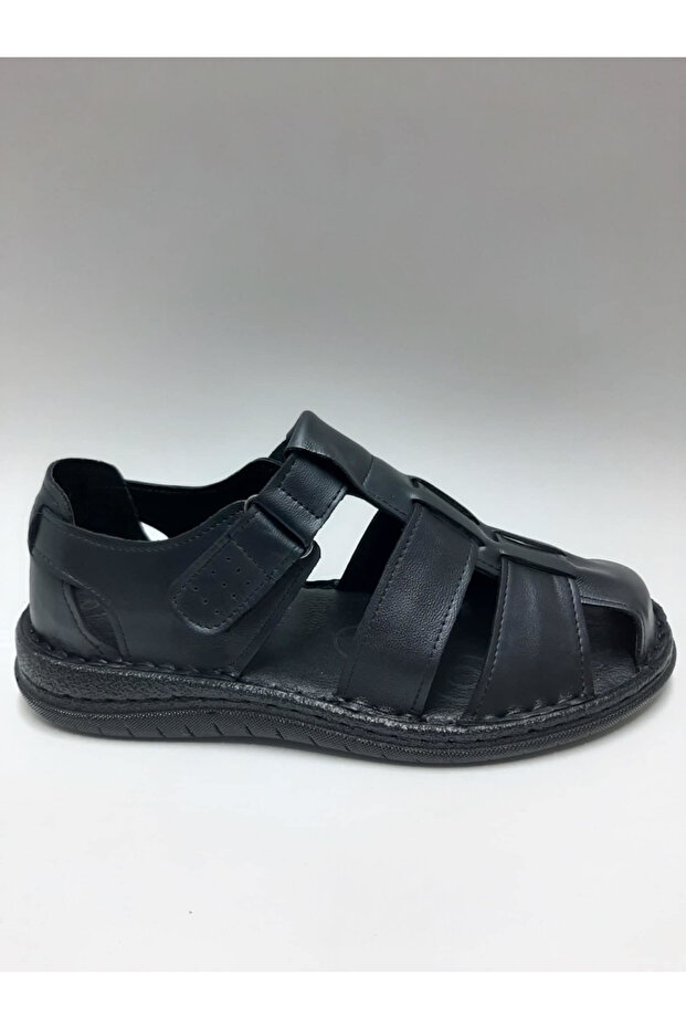 Genuine Leather Black Cirtli Daily Closed Toe Comfortable Sole Men's Sandals