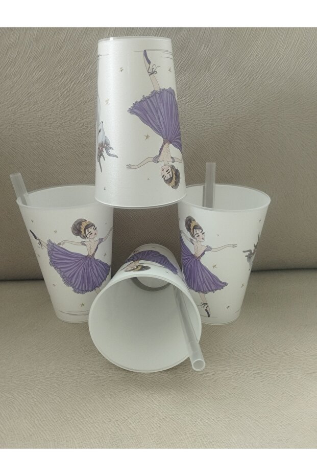 PİPETLİ BARDAK 400 ML X 4 AD BALERİN & GEYİK RESİMLİ - 2