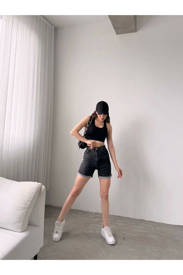 Duble Paça Yıkamalı Denim Şort - 3