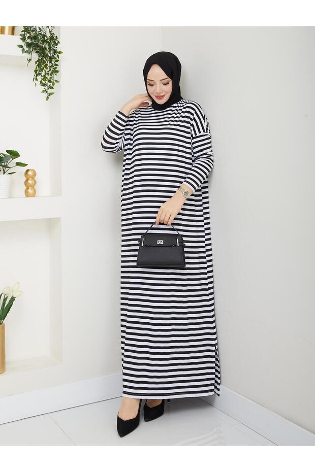 Our Striped Viscose Combed Cotton Dress with a Fabric That Doesn'T Define the Line of the Hat - 6