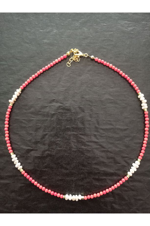 3 mm mercimek mercan , 3 mm rondela rose kum inci tasarım kolye - 5