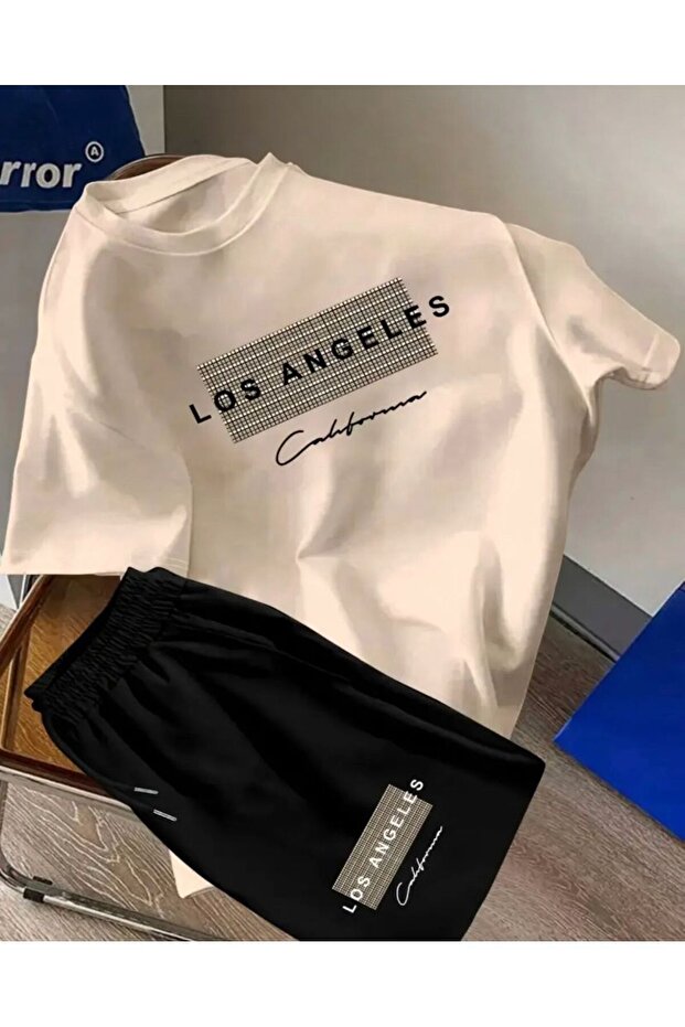 Oversize Crew Neck Bottom Top T-Shirt Shorts Los Angeles Printed Double Set