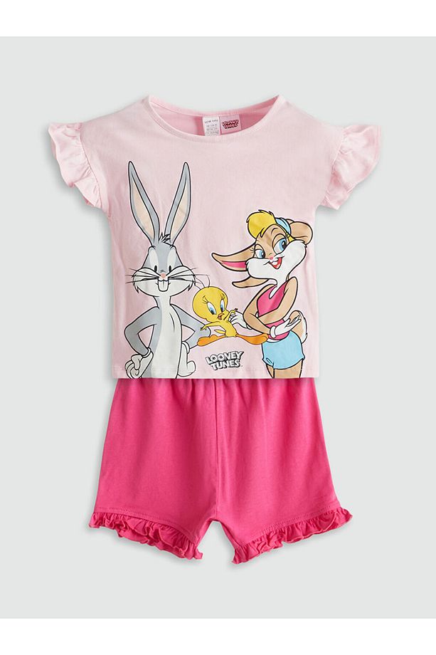 LCW baby Pembe Bugs Bunny Baskılı Kız Bebek Şortlu Pijama Takım - 1