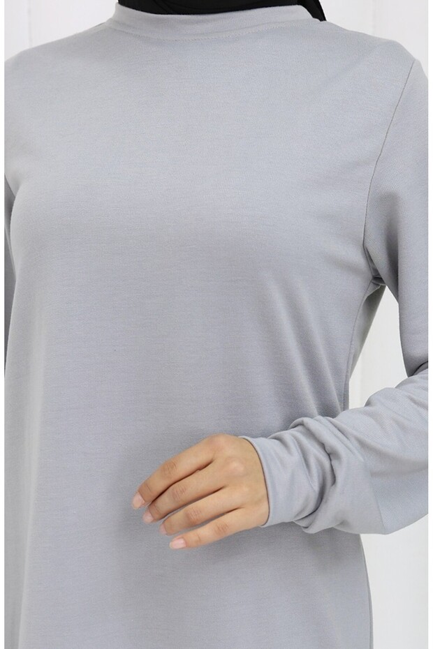 طقم مكون من قطعتين بنطلون تونيك بخيطين 0044-37 رمادي فضي - 4