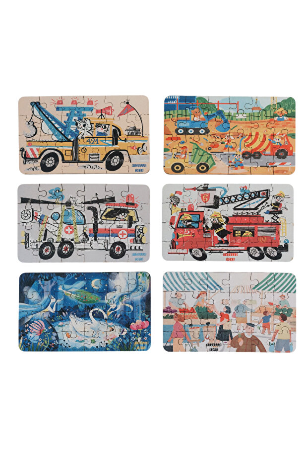 6 Pieces 24 Parts 12.5 X 21 cm Educational and Learning Wooden Children's Puzzle & Jigsaw Toy Framed