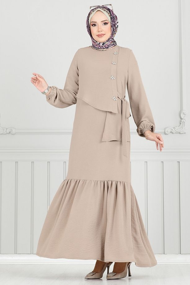 Önü Taşlı Tesettür Elbise 2680SL432 Vizyon - 3