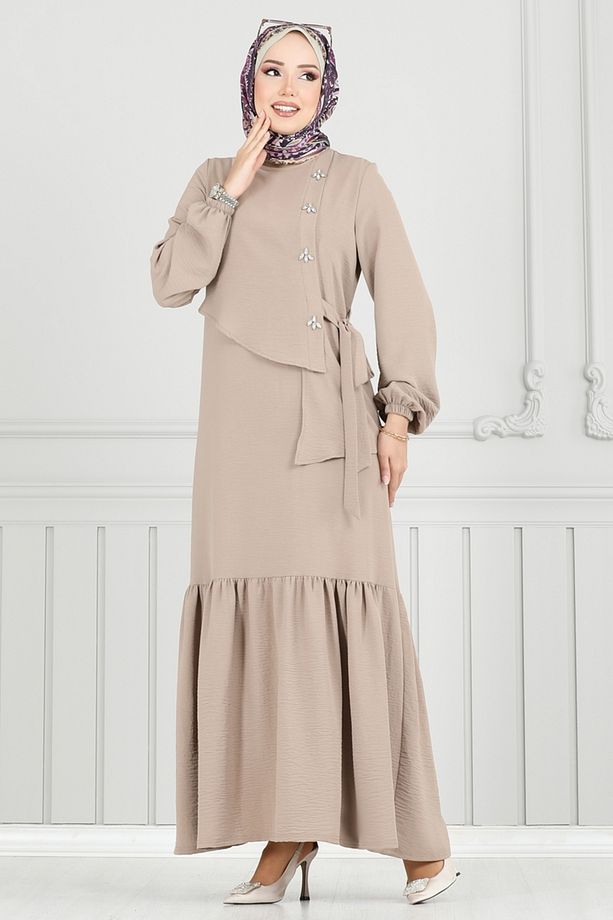 Önü Taşlı Tesettür Elbise 2680SL432 Vizyon - 2