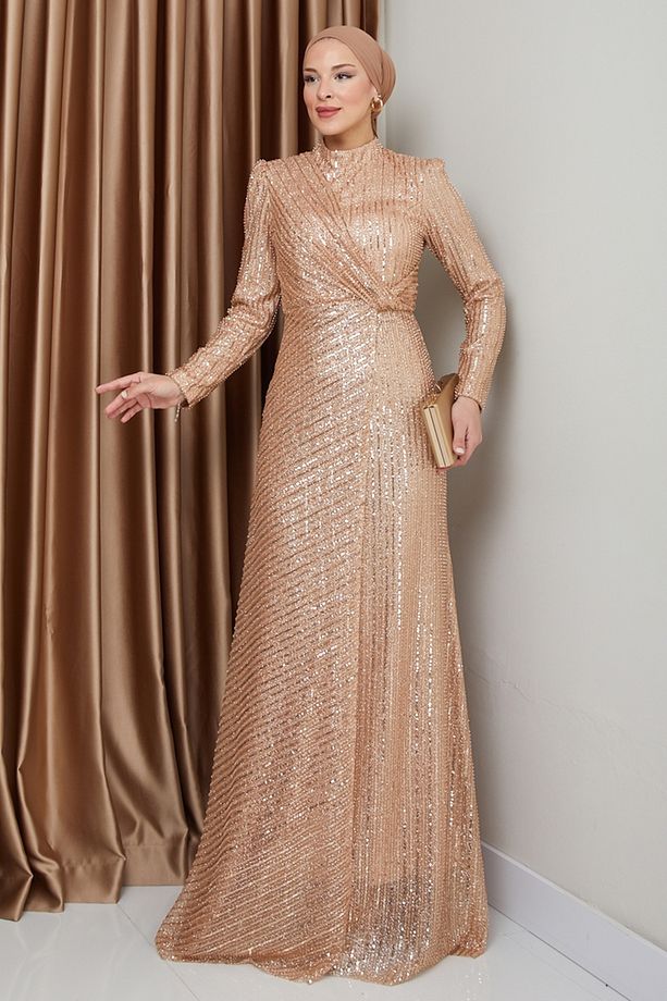 SUAL Önü Drapeli Abiye 0677MHR1107 Gold - 2
