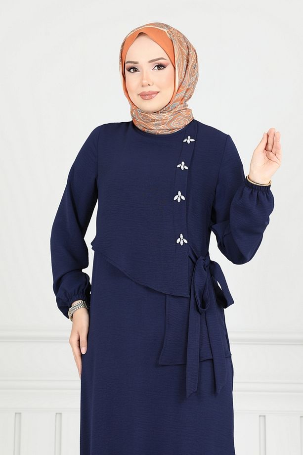 Önü Taşlı Tesettür Elbise 2680SL432 Laci - 4