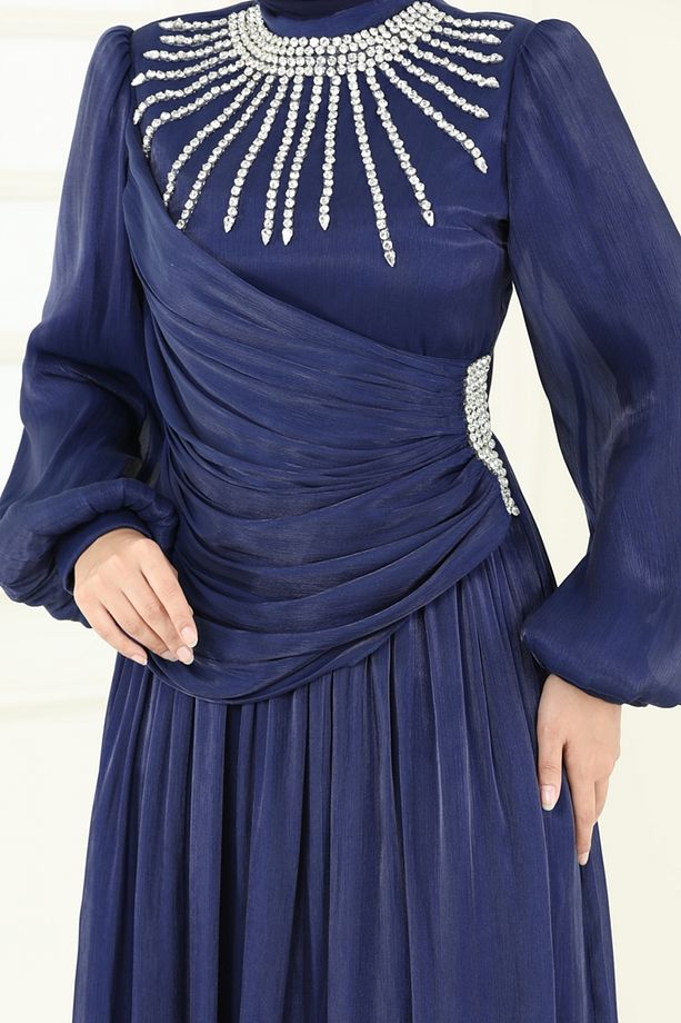 SUAL Önü Taşlı Organze Abiye 6238LPN858 Laci - 5