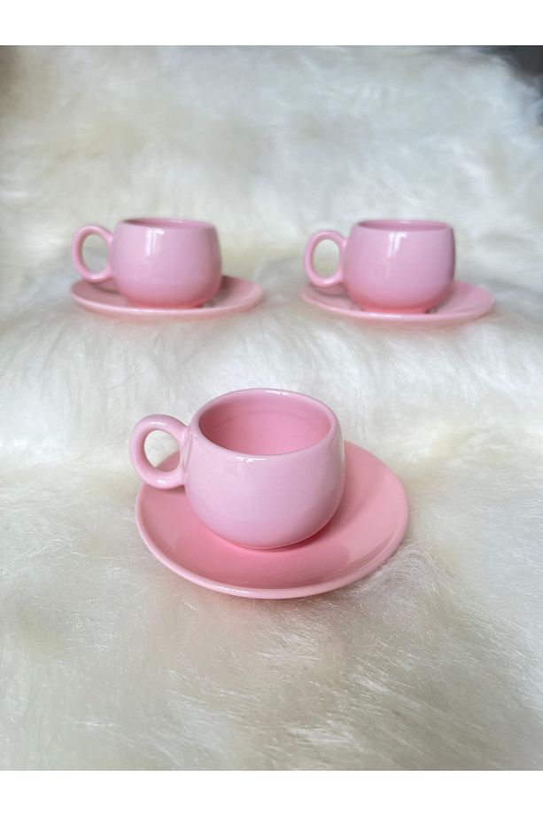 Tombul Kahve Fincanı 3 Adet - Pembe - 6