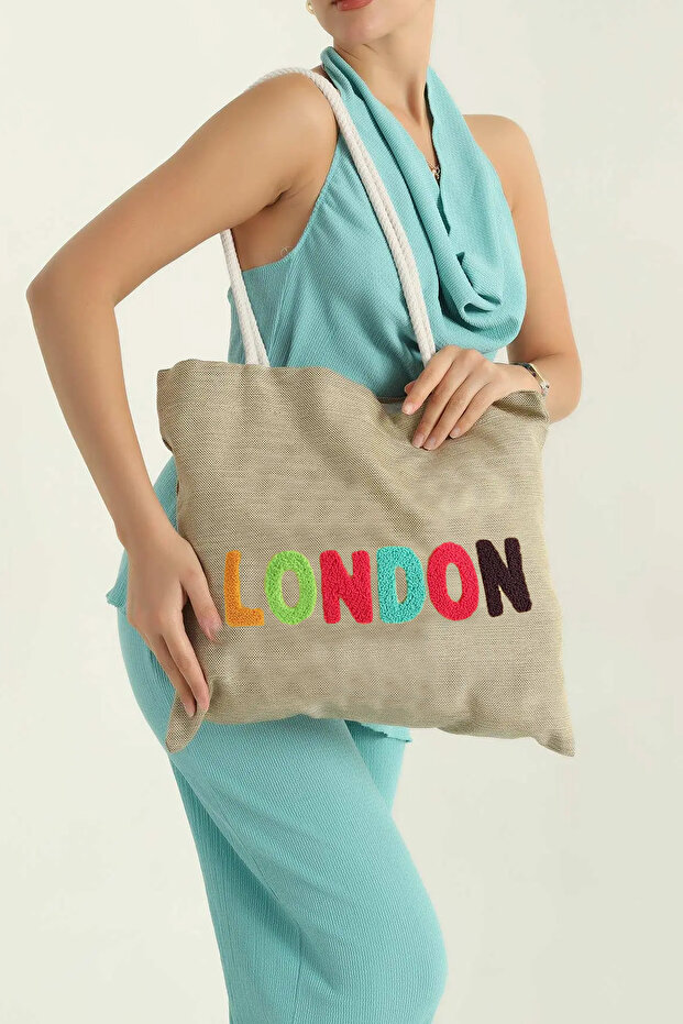 Punch Embroidered Canvas Fabric Beach and Casual Shoulder Bag – Colorful Design, Durable Woven, Summer