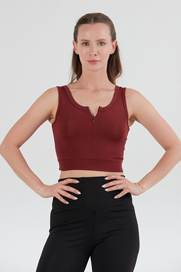 Basic Önü Fermuarlı Crop Body - 1