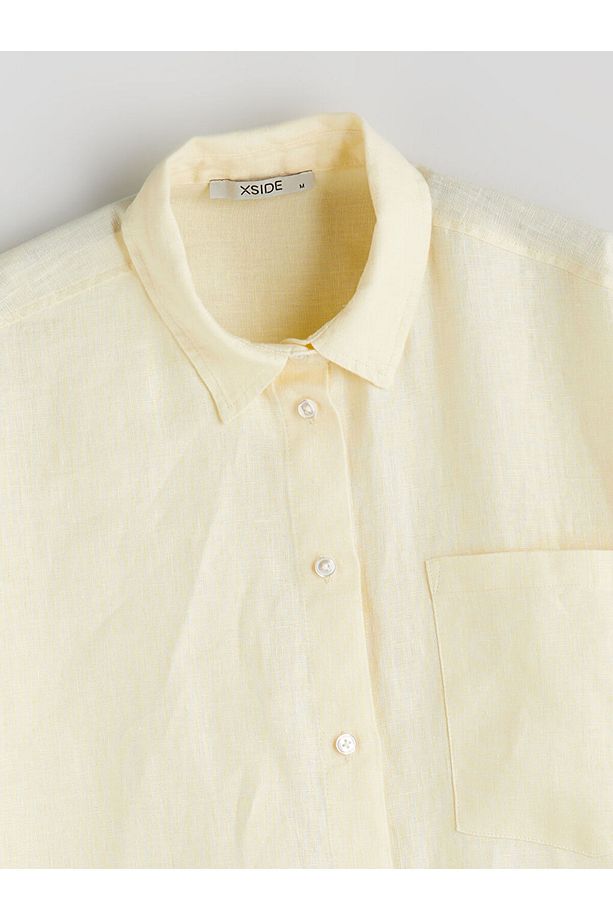 XSIDE Sari %100 Keten Oversize Kadın Gömlek - 2