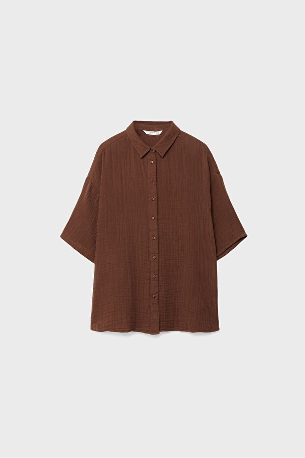 Dökümlü pamuklu gömlek - 6