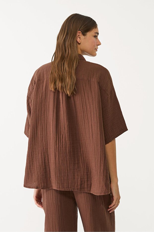 Dökümlü pamuklu gömlek - 5