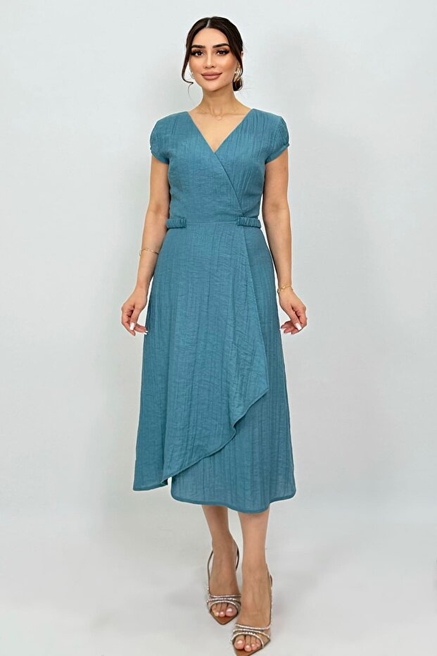 Kemer detaylı viskon elbise - 1