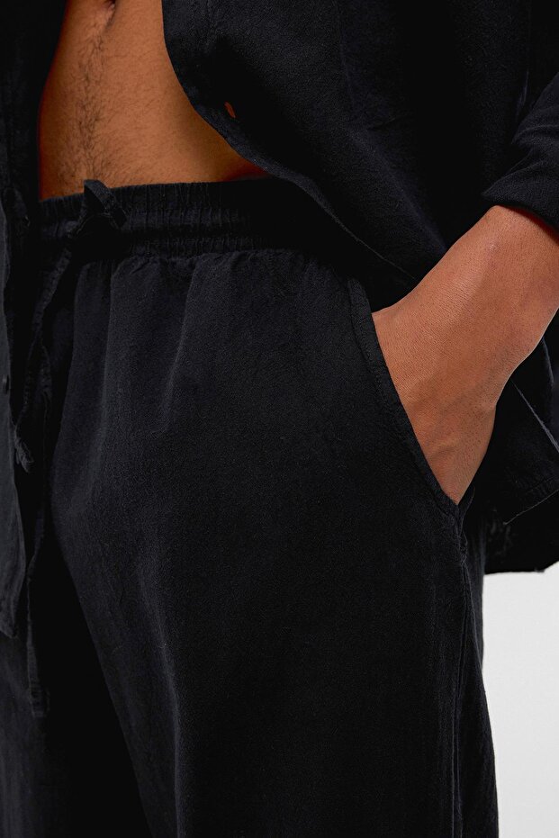 Basic Oversize Keten Takım Siyah - 8