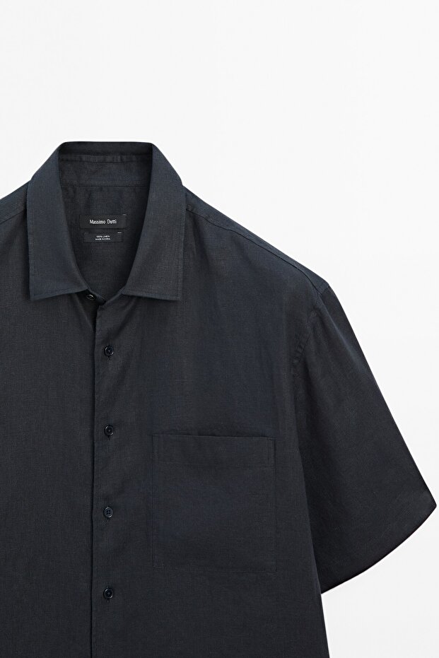 %100 keten kısa kollu gömlek - 6