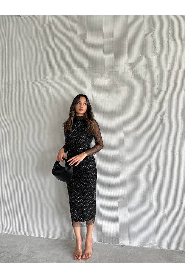 Tylle šaty s detailem třpytek - 4