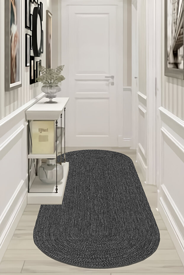 Antrasit Halı Makinede Yıkanabilir Kaymaz Taban Mutfak Halısı - 3
