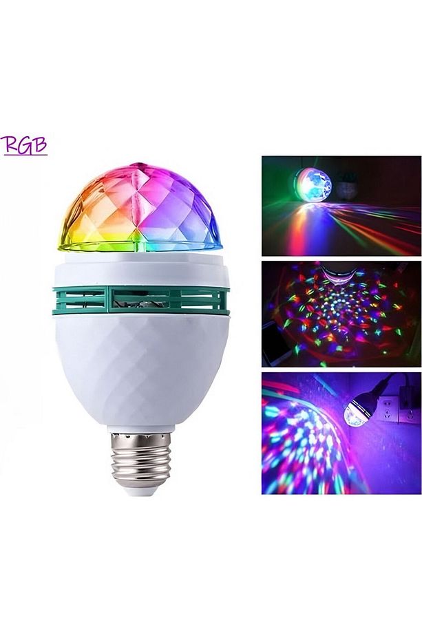 E27 Renkli Disko LED Ampul Hareketli Disko Ampulü 360 derece RGB Dönen Disko Topu - 3