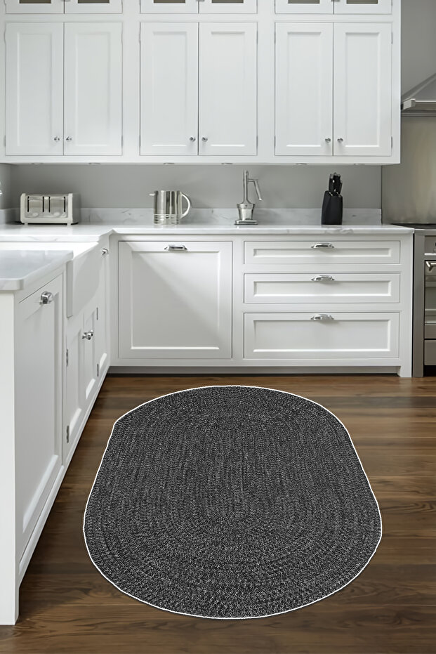Antrasit Halı Makinede Yıkanabilir Kaymaz Taban Mutfak Halısı - 1