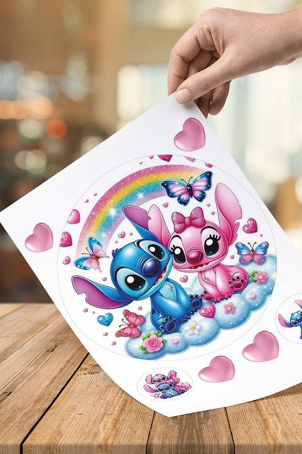 Stich ve Lilo Karakterli A4 Yenilebilir Süsü Pasta Kurabiye Şeker Hamuru Kağıt Baskısı - 2