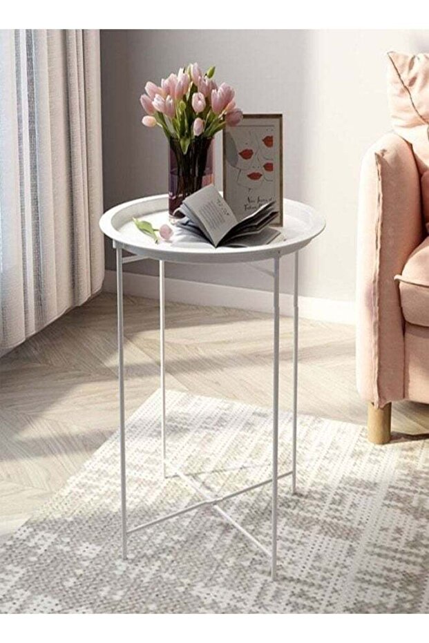 1-Piece Multipurpose Iron Coffee Table Round Side Table Tray Serving Table Sofa Side Tab