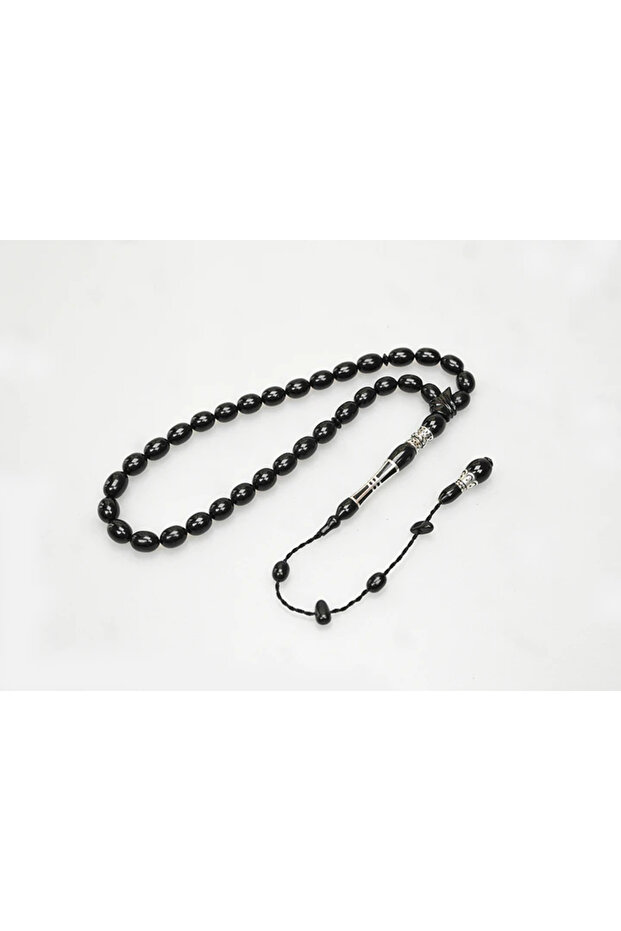 Oltu Stone Thick Line İmame Nakkaş Silver Processing Plain Rosary