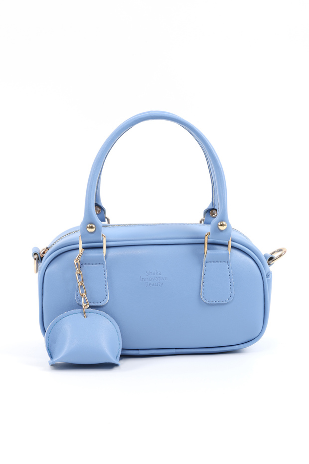 Blue Shk207 Faux Leather Charm Detailed Zippered Hand, Arm and Shoulder Bag with Strap