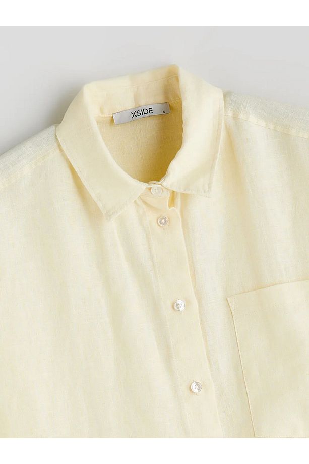 XSIDE Sari %100 Keten Oversize Kadın Gömlek - 2