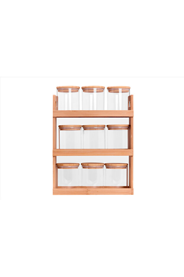 Bambu 10 Parça 3 Katlı Standlı Baharatlık Seti Tier - 4