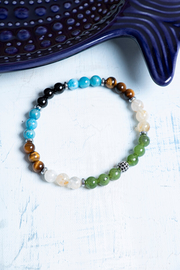 Certified Apatite Tiger Eye Citrine Jade Hematite Obsidian Bracelet