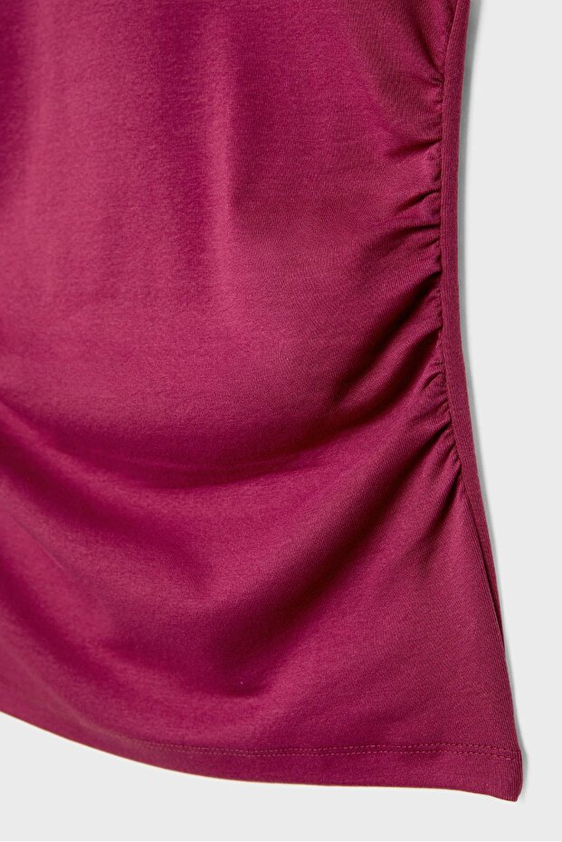 Büzgülü basic fitted t-shirt - 7