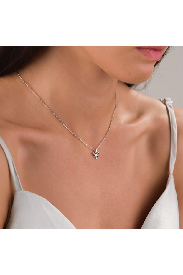 Minimal Design Dragonfly Figured Necklace – Zircon Stone, Non-Tarnish Antiallergic Jewelry - Silver Color
