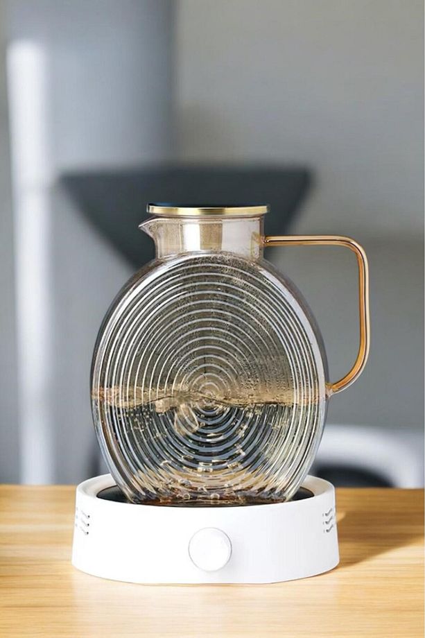 Borosilikat Cam Amber Salyangoz Desenli 6 Adet Bardaklı Cam Demlik & Sürahi 2500 Ml - 6