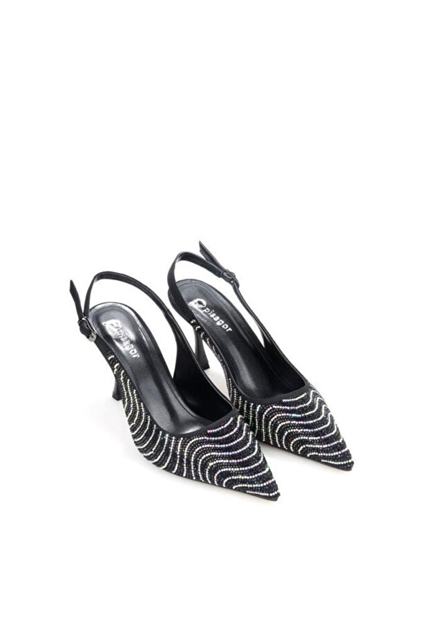 Pythagoras Ps-31930 7 cm Heeled Women's Stone Open Back Stiletto Evening Dress Shoes