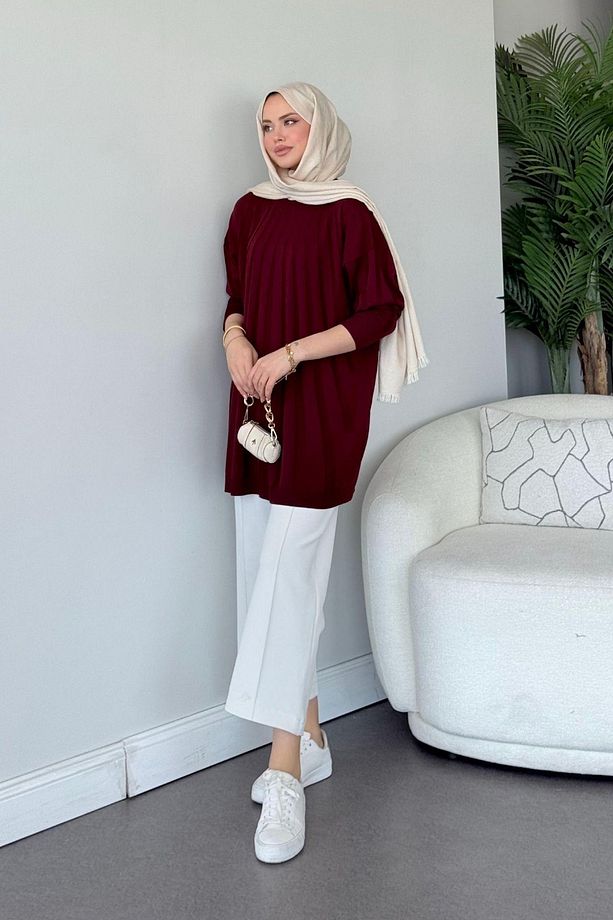 Gökkuşağı Merserize Tunik Bordo - 2
