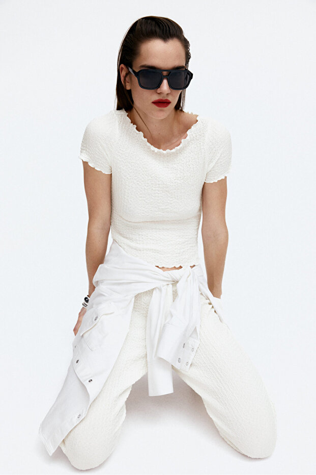 Overlok Detaylı Krinkle Üst - 1