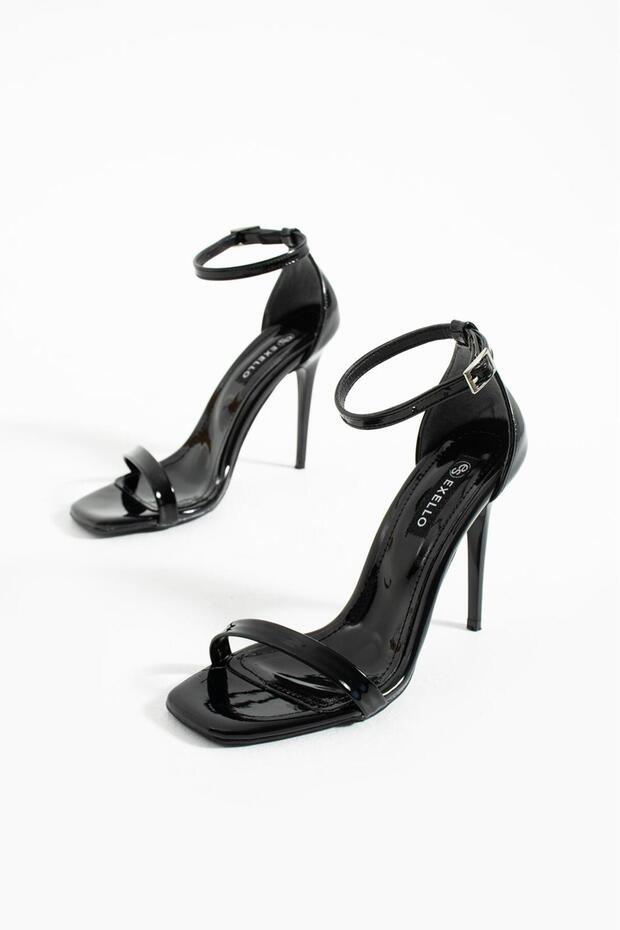 Tokyo İnce Topuklu Tek Bant Siyah Rugan Ayakkabı - 1