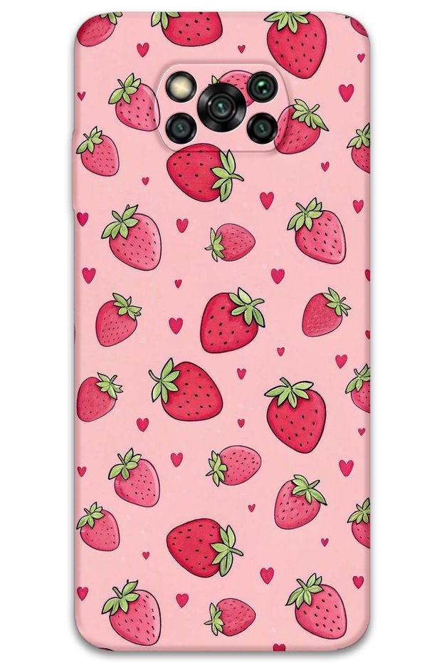 Poco X3 Pro Compatible Strawberry Pattern Phone Case + Screen Protector - 5804