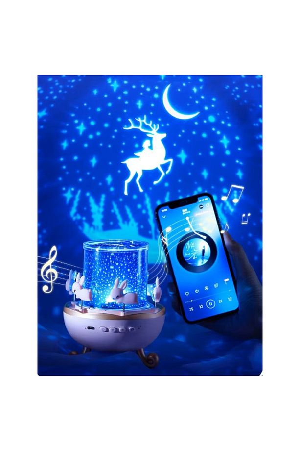 TAVŞAN MODEL ATLI KARINCA PROJEKSİYON GECE LAMBASI BLUETOOTHLU USB ŞARJLI - 5