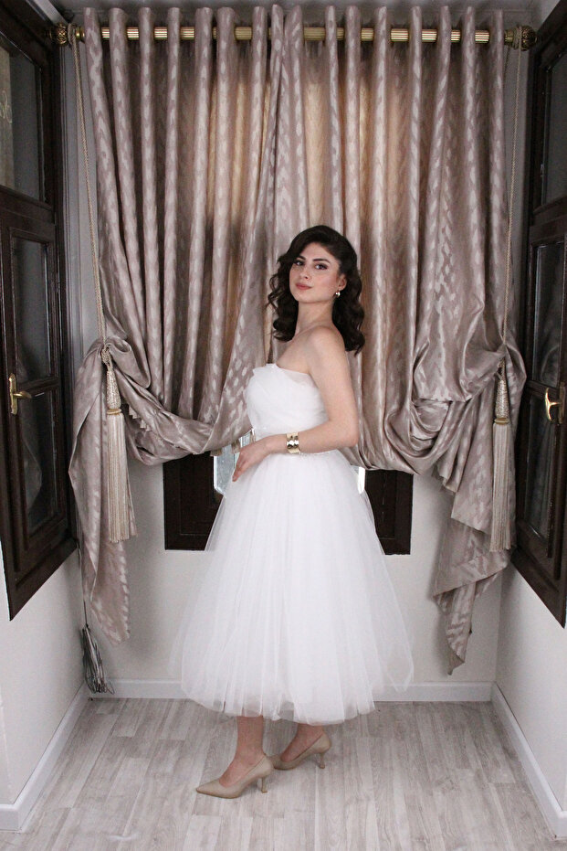 Midi Boy Straplez Elbisi - 4