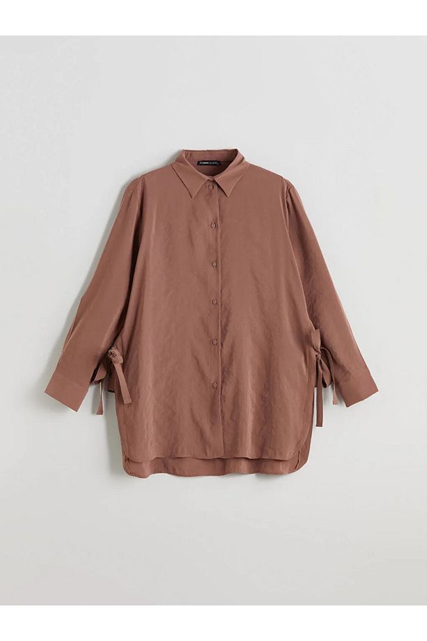 LCWAIKIKI Classic Kahverengi Oversize Modal Karışımlı Kadın Gömlek Tunik - 3