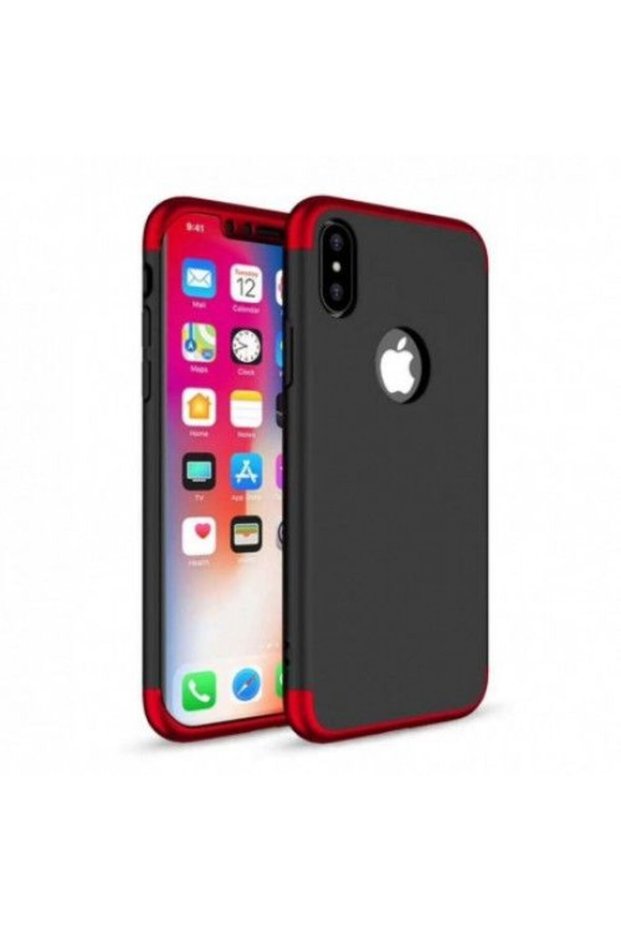 Protective case for iPhone X, Black-Red, Fullbody Front-Back, Hard Case
